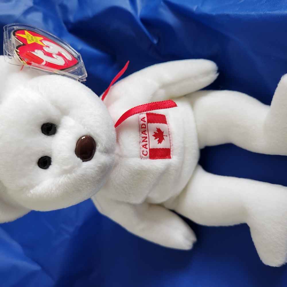 Ty Beanie Baby White Bear with Canada Flag
